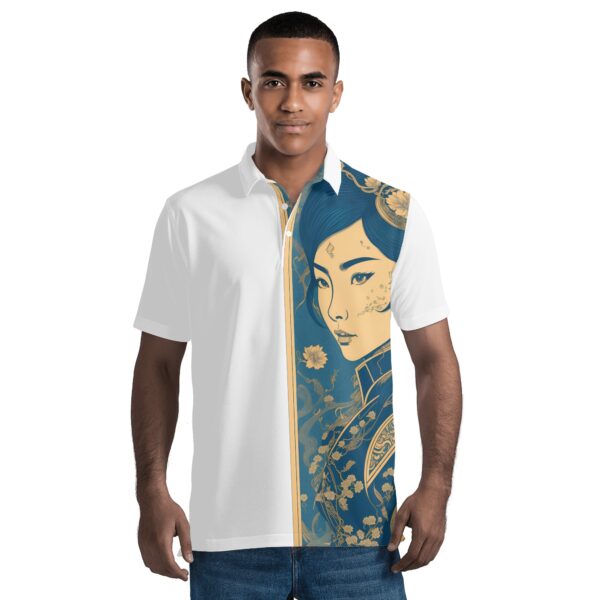 Camisa Polo de hombre con estampado Arte Japonés en tonos verdes y amarillos | Alta calidad y durabilidad. - Imagen 5