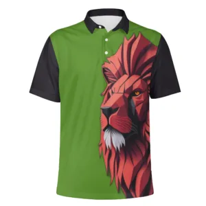 Camisa Polo All Over Print para Hombres con Estampado de León Rojo - Hecha a Mano