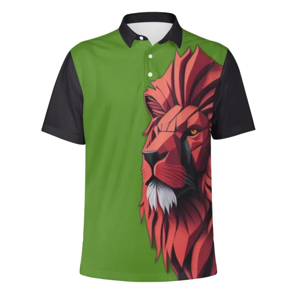 Camisa Polo All Over Print para Hombres con Estampado de León Rojo - Hecha a Mano