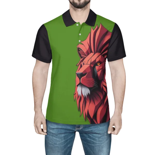 Camisa Polo All Over Print para Hombres con Estampado de León Rojo - Hecha a Mano - Imagen 3