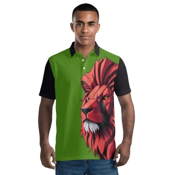 Camisa Polo All Over Print para Hombres con Estampado de León Rojo - Hecha a Mano - Imagen 5