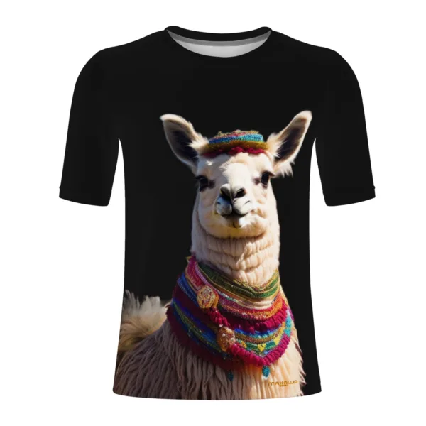 Camiseta de Estampado de Llamas Andinas para Hombre | Hecha a Mano