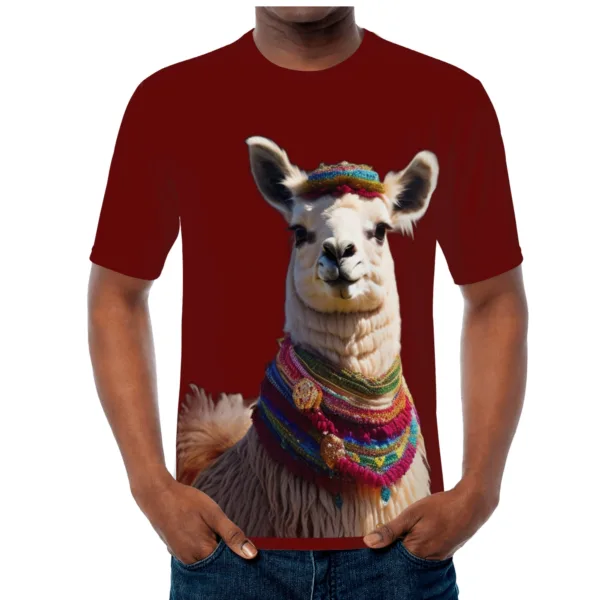 Camiseta de hombre con estampado de llama andina | Hecho a mano y duradero - Imagen 3